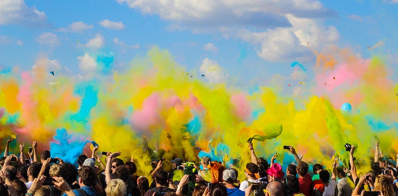sky full of powder paint at festival